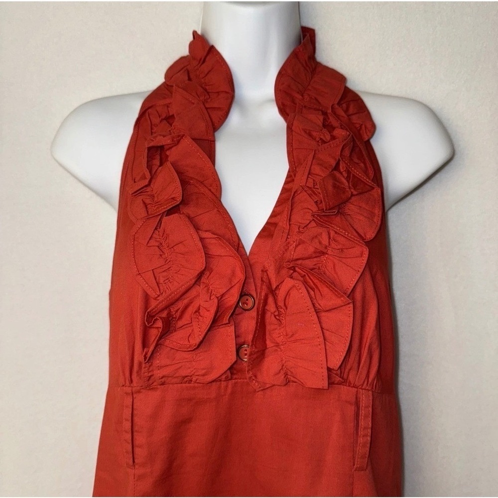 HeartSoul Halter Top Women Large Red Ruffle Neck Cotton Spandex Chic Blouse Boho - Picture 3 of 14